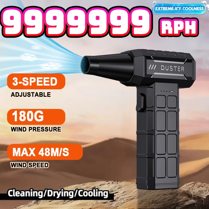 

Мини-турбоструйный вентилятор, мощный фен 9999999 об/мин, портативная перезаряжаемая электрическая тряпка для уборки автомобиля/ПК/дома.