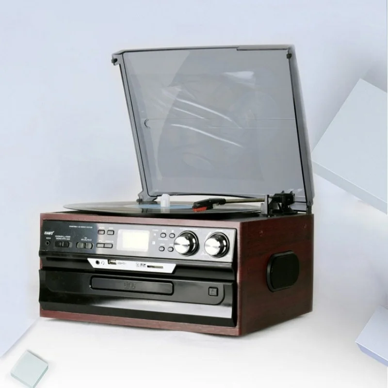 Multi Function Vintage Portable Turntable Phonograph 3 Speed LP Player Built-in Speakers CD Cassette AM FM Radio USB