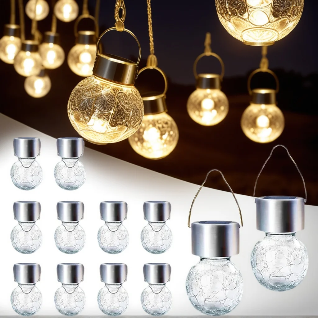 

Outdoor Solar Hanging Lights - Multi-Color Cracked Glass Waterproof Christmas Decor for Garden & Patio