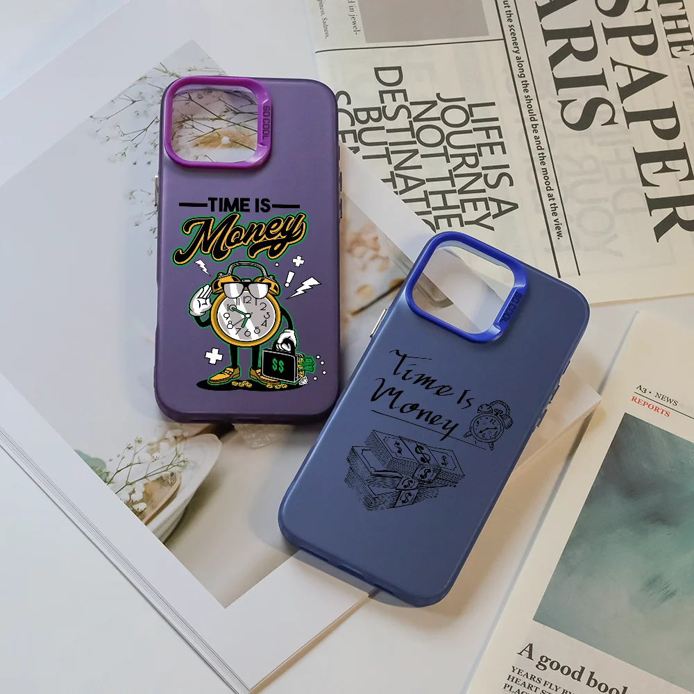 

Time is Money Art Phone Case For iPhone 16 Pro Max 15 14 13 12 11 Plus Multicolor Aurora laser Shockproof Cover Funda