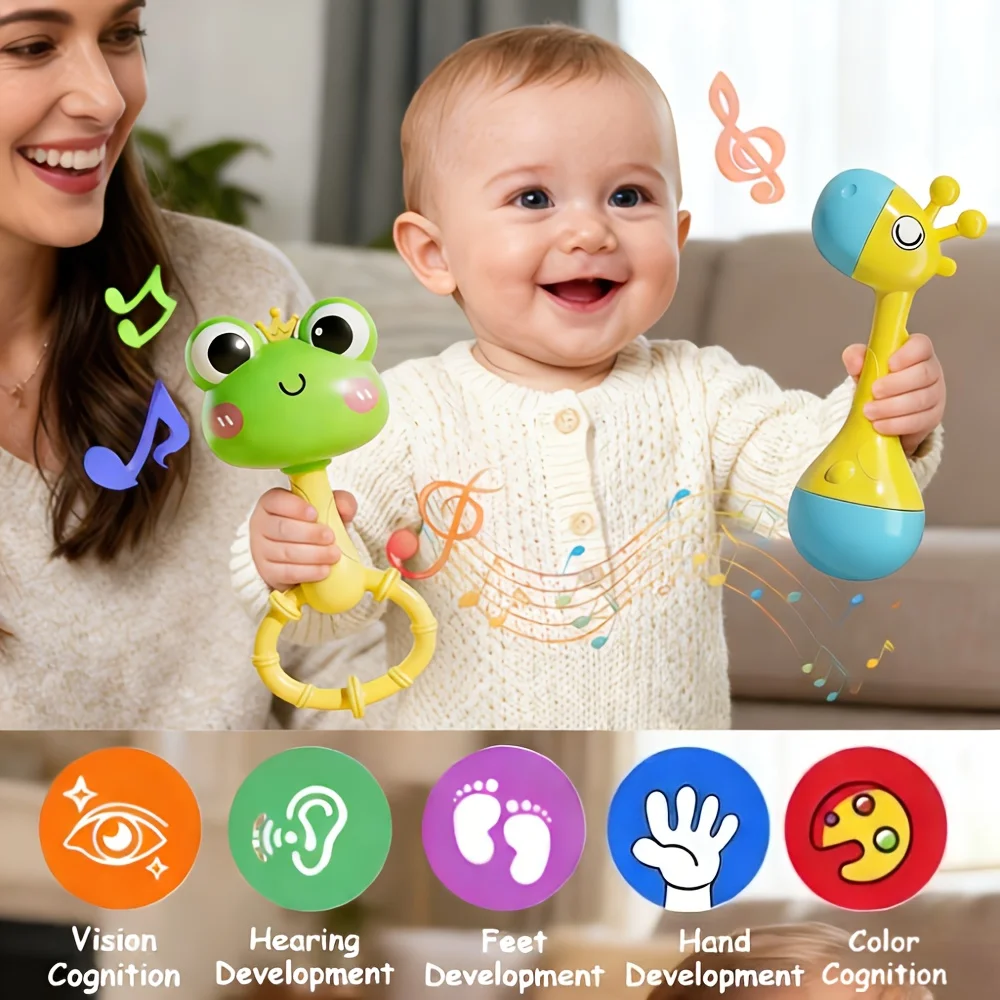 1pc Cute Hand-Held Rattles in Colorful Animal Designs,Cute animal Hand Cranked Bell,Developing Motor Skills And Hand