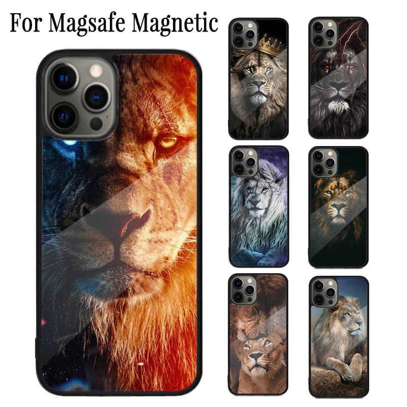 Animaux lion Newly Arrived Magnetic Phone Case Coque For iPhone 16 15 14 Plus 13 12 Mini 11 Pro Max Magsafe Wireless Cover