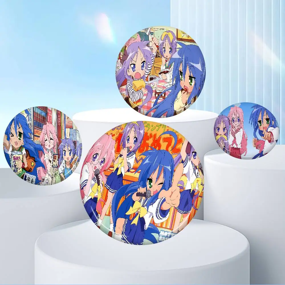 Cartoon L-Lucky S-Star Anime Round Button Pins Slogan Creative Brooches Backpack Clothes Decoration Fashion Jewelry Gifts