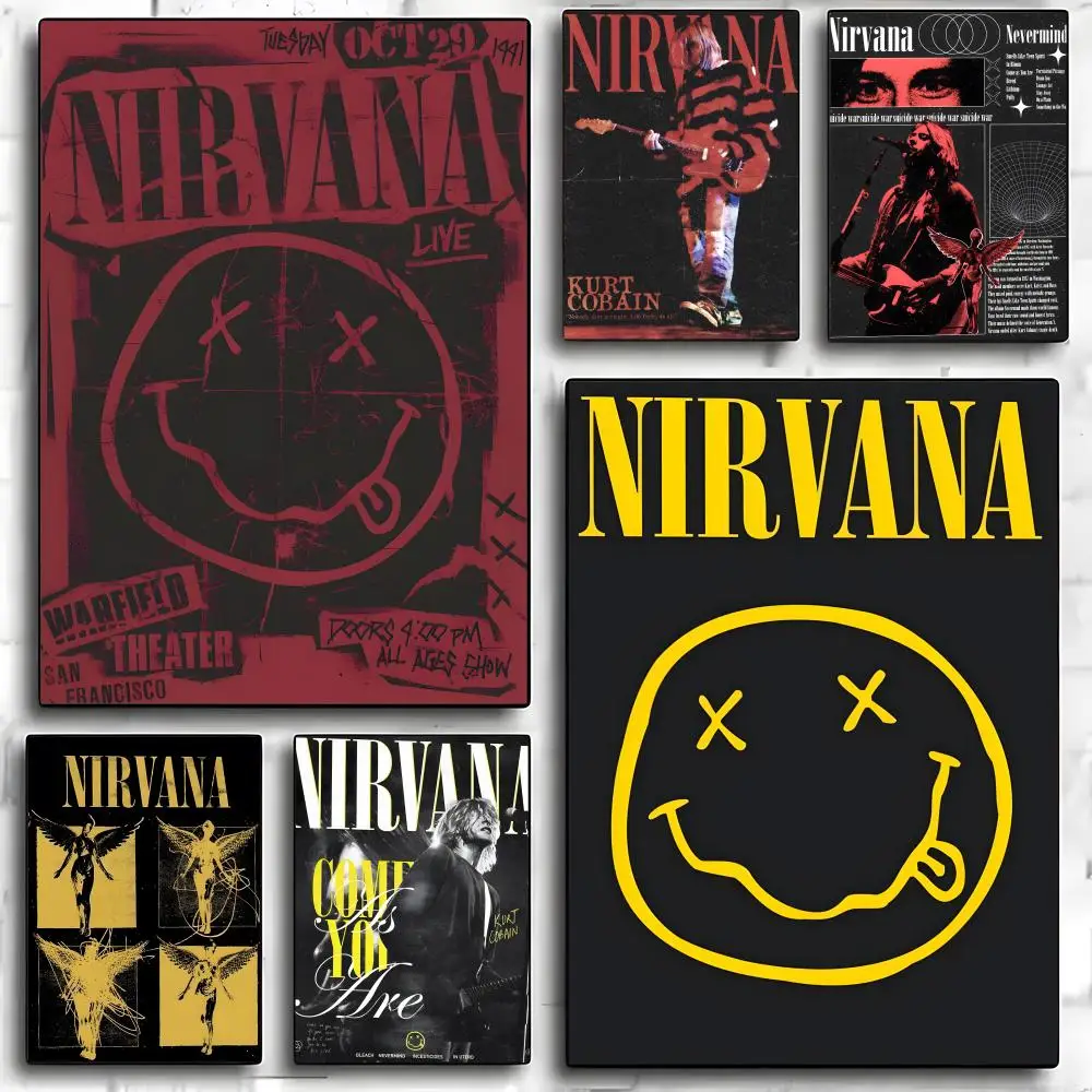 Band Nirvana Poster Self-adhesive Art Waterproof Paper Sticker Coffee House Bar Room Wall Decor