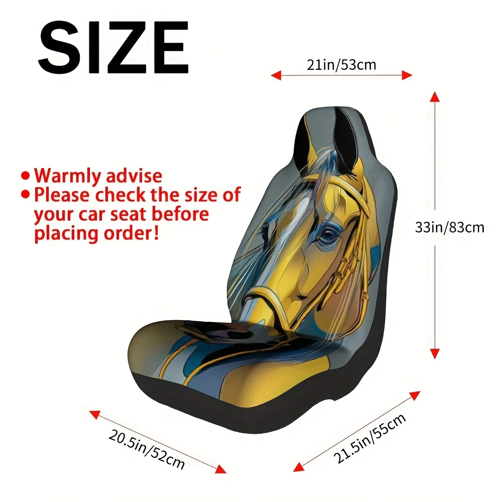 2pcs Abstract Horse Portrait Car Seat Covers - Soft & Comfortable, Universal Fit For Front Seats Of Cars & Trucks, Vibrant Yello