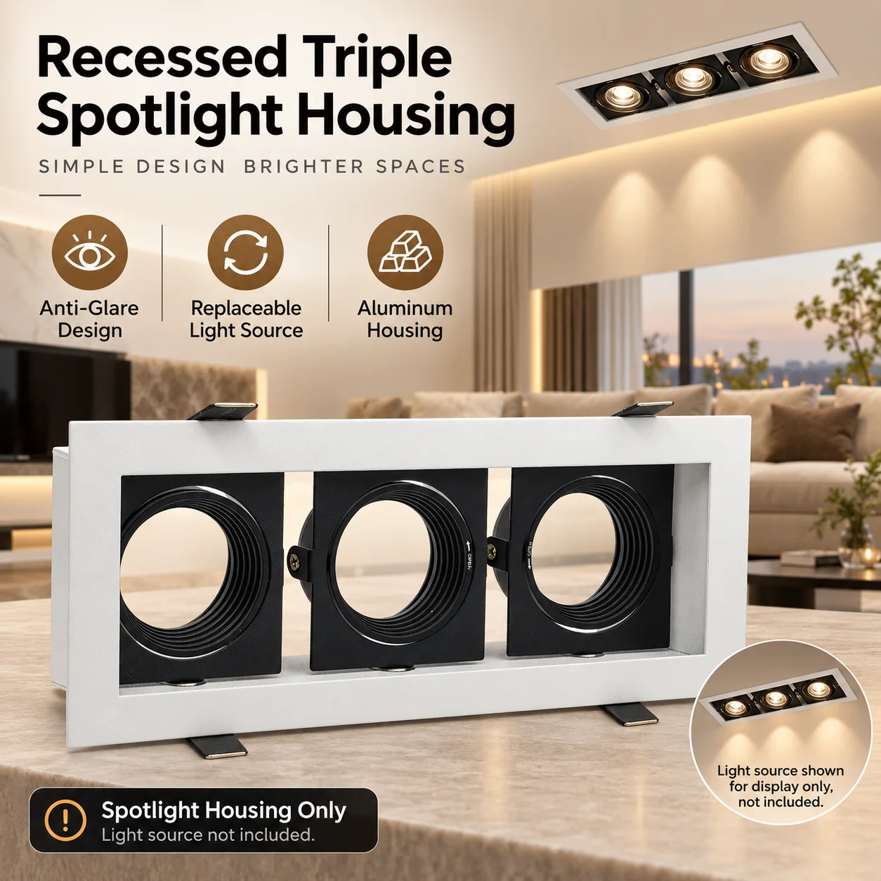 GU10 MR16 Recessed Downlight Frame 80x235mm Cutout Deep Anti Glare Aluminum Adjustable Spotlight Housing Replaceable Bulb Ceilin