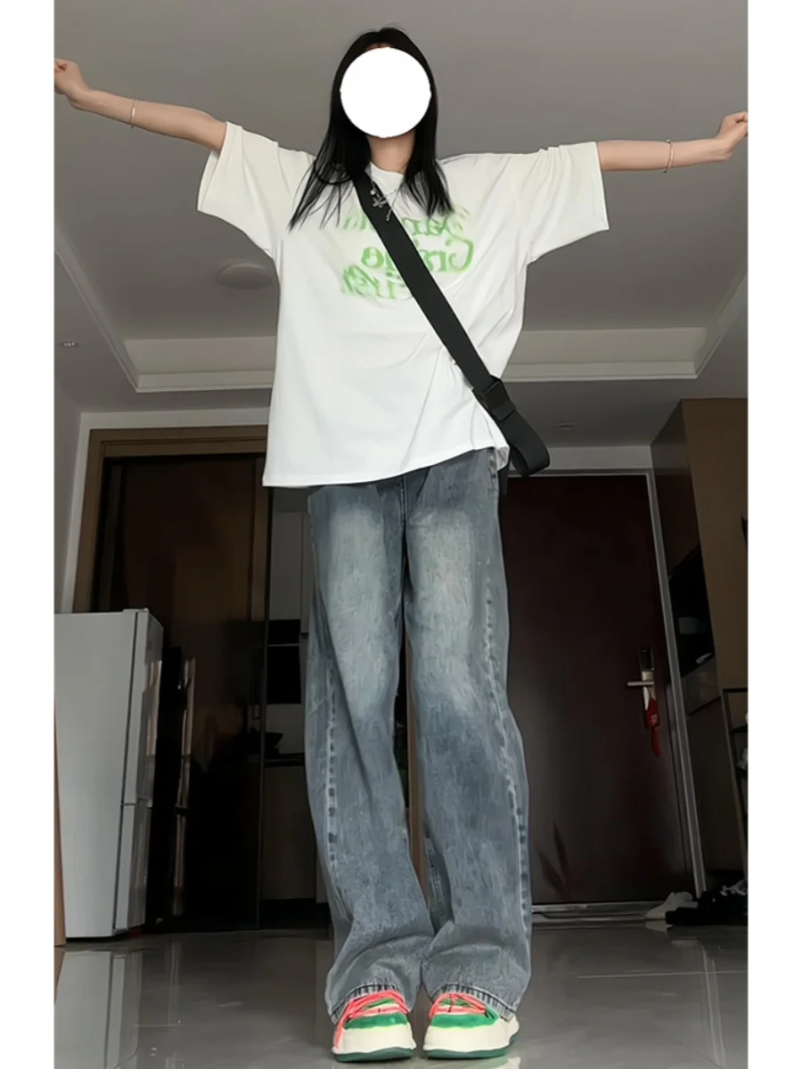 Retro American High Street Women's Jeans Autumn New Small Design Sense Straight Leg Wide Leg Pants High Waist Long Pants