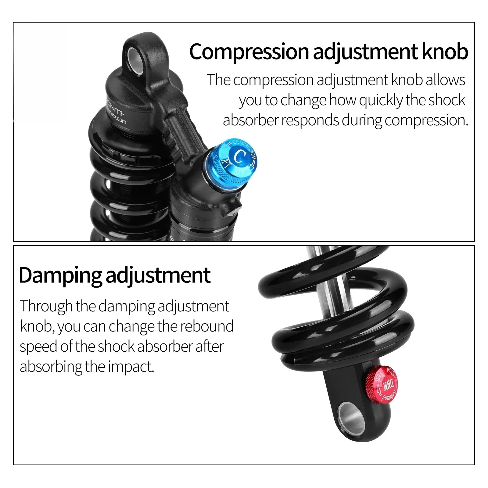 

Rcp2S mountain bike off-road vehicle rear shock absorber 190/200/210/220/230/240/265mm 550 Lbs 450 Lbs damping adjustment