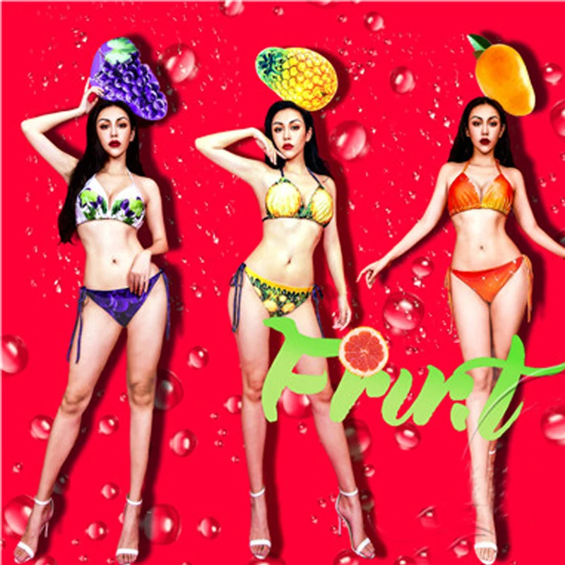 

Fruit Bodysuit Headwear Nightclub Party Festival Clothing Gogo Dance Costume Women Sexy Fruit Bikini Rave Outfit Clubwear XS2774