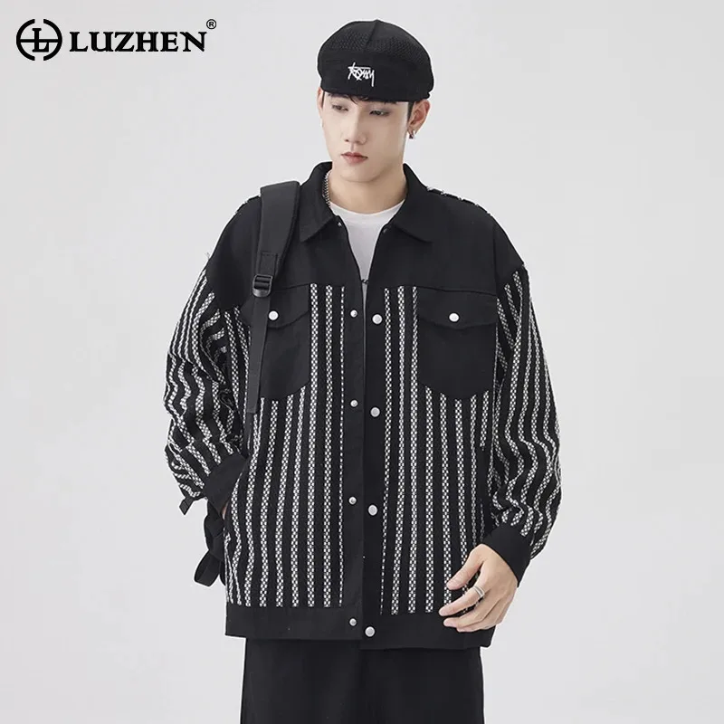 

LUZHEN Fashion Stripe Printed Pockets Decorate Design Loose Handsome Male Jacket Men's 2025 Spring Elegant Casual Clothes JY3510