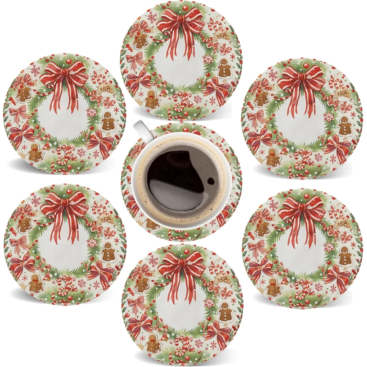 

6Pcs 2D Flat Round Heat Resistant Wooden Mat Drink Cup Coasters Coffee Hot Drink Mug Table Placemat Car Kitchen Accessories