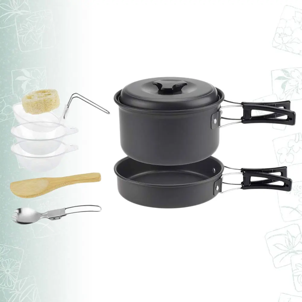 

1 Set Of Portable Camping Cookware Durable Outdoor Cutlery For 1-2 People With Bbq Accessories Black For Picnic Hiking Gift Use