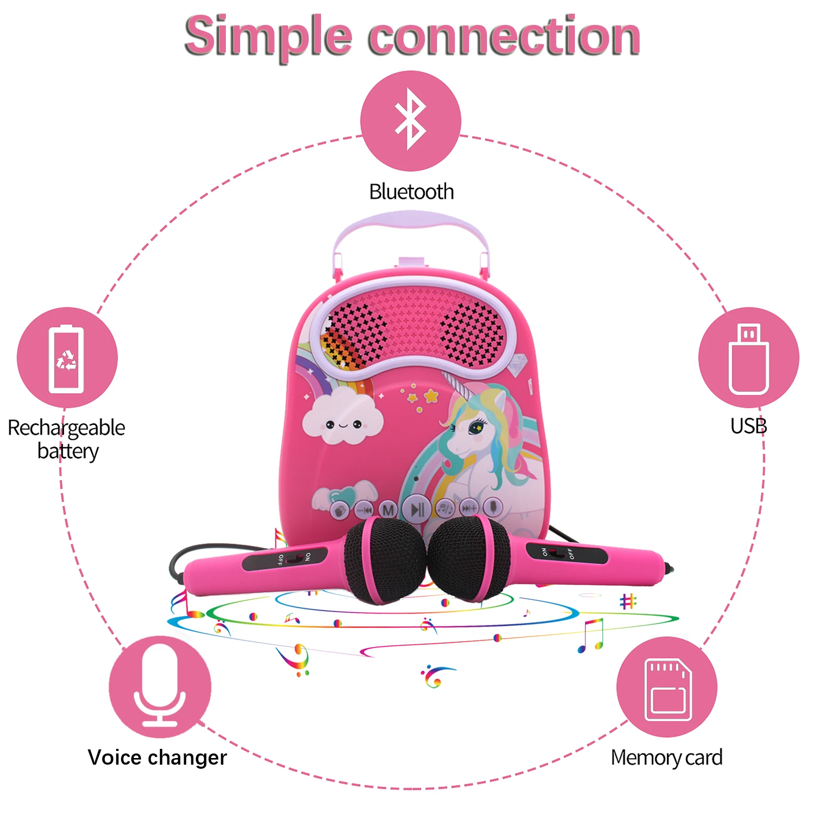 Machine de Karaoké Portable pour Fille et Garçon, Jouet avec 2 Microphones, pour Chant, Bluetooth, pour Enfant, Livraison Gratuite