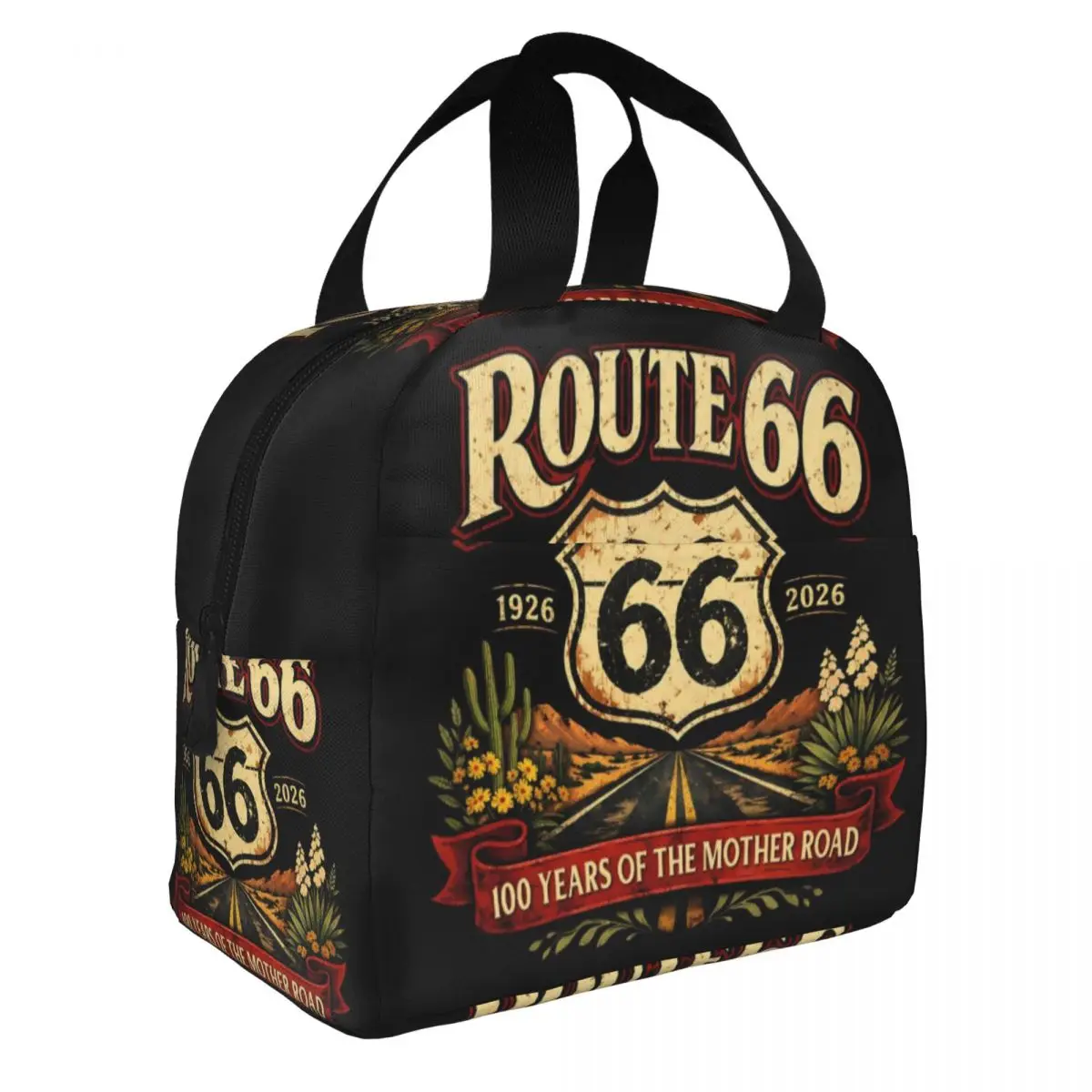 Motorcycle Ride Route 66 Insulated Lunch Bag for Women Resuable Cooler Thermal Bento Box Beach Camping Travel