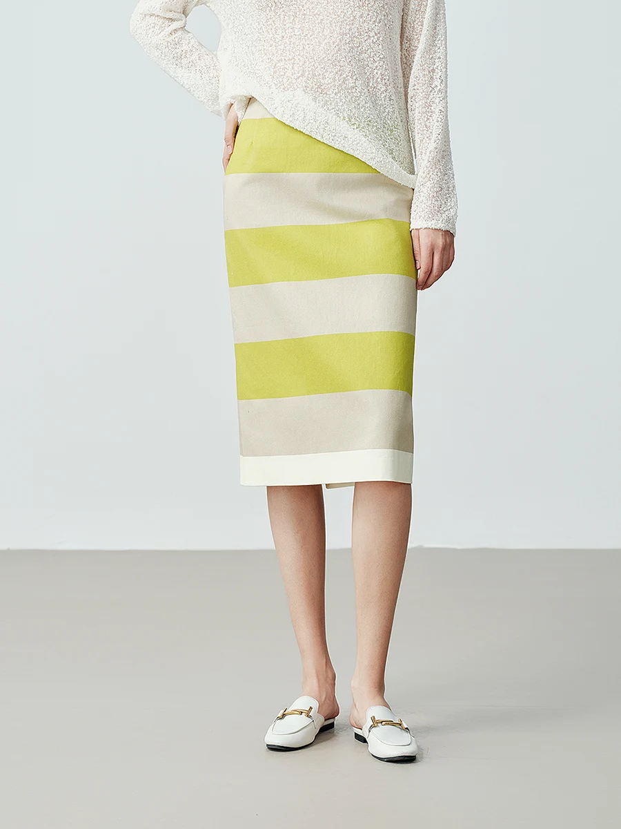 

Шикарная женская юбка с широкими полосками и завышенной талией, весенняя модная юбка с эффектом похудения, цветная, из смесового хлопка.