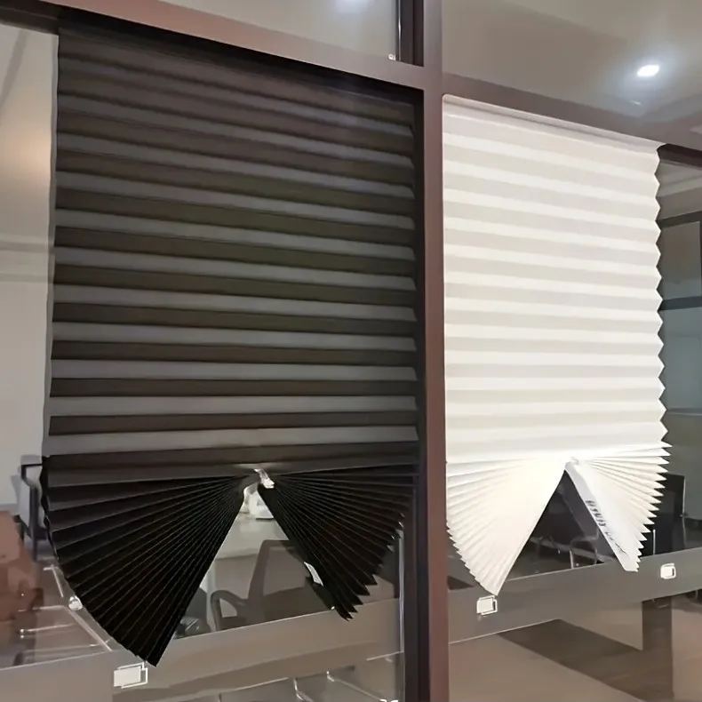 Portable Blackout Pleated Blinds No Drill Self Adhesive Window Shades Temporary Stick On Room Darkening Curtains for Bedroom