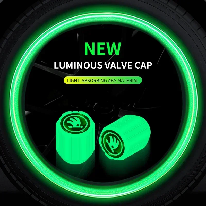 Fluorescent Luminous Tire Valve Stem Covers Car Tire Valve Cap for Skoda octavia fabia rapid yeti Kodiaq superb octavia a 5 a 7