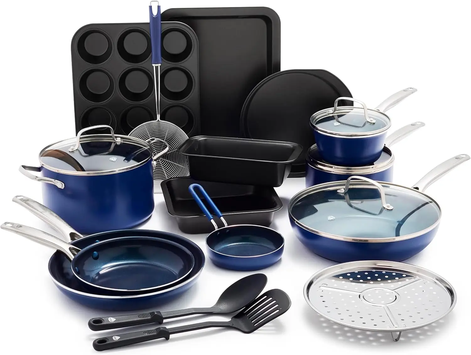 20 Piece Cookware  Diamond Infused Ceramic Nonstick Pots and Pans Durable Nontoxic Metal Utensil Safe & Scratch Resistant