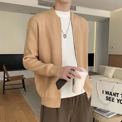 Leisure Pure Color Knitted Jackets Men Crew Neck Zipper Sweater Cardigans Fashion Men's Clothing Streetwear Sweaters Casual Coat