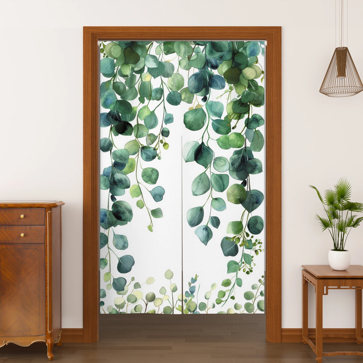 Japanese Door Curtain Botanical Watercolor Living Room Partition Linen Doorway Curtains Kitchen Entrance Hanging Half Curtains
