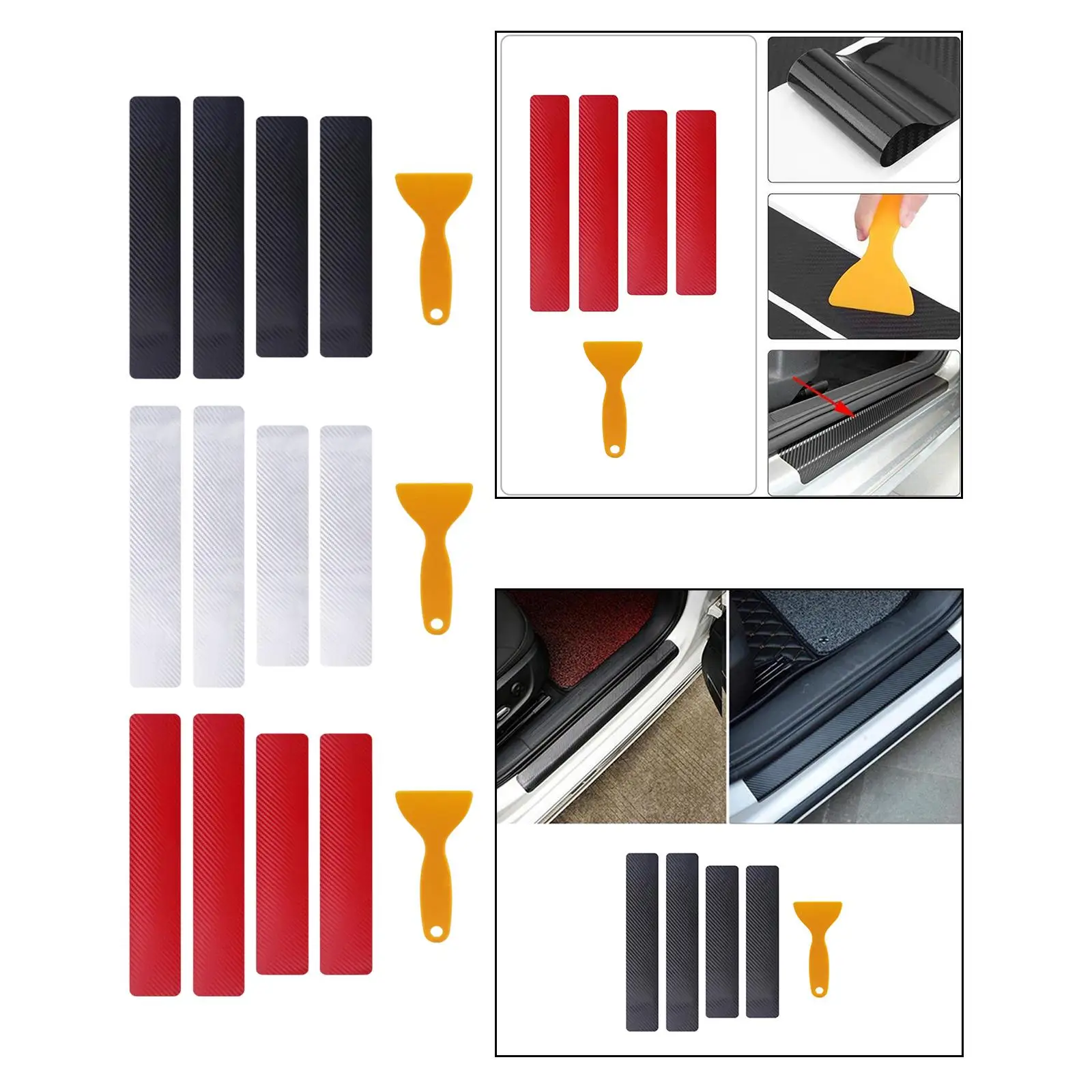 4Pcs Door Sill Entry Guards Decorative Wrap Stickers Replacement Pedal Stickers 3D Threshold Kit for Truck SUV