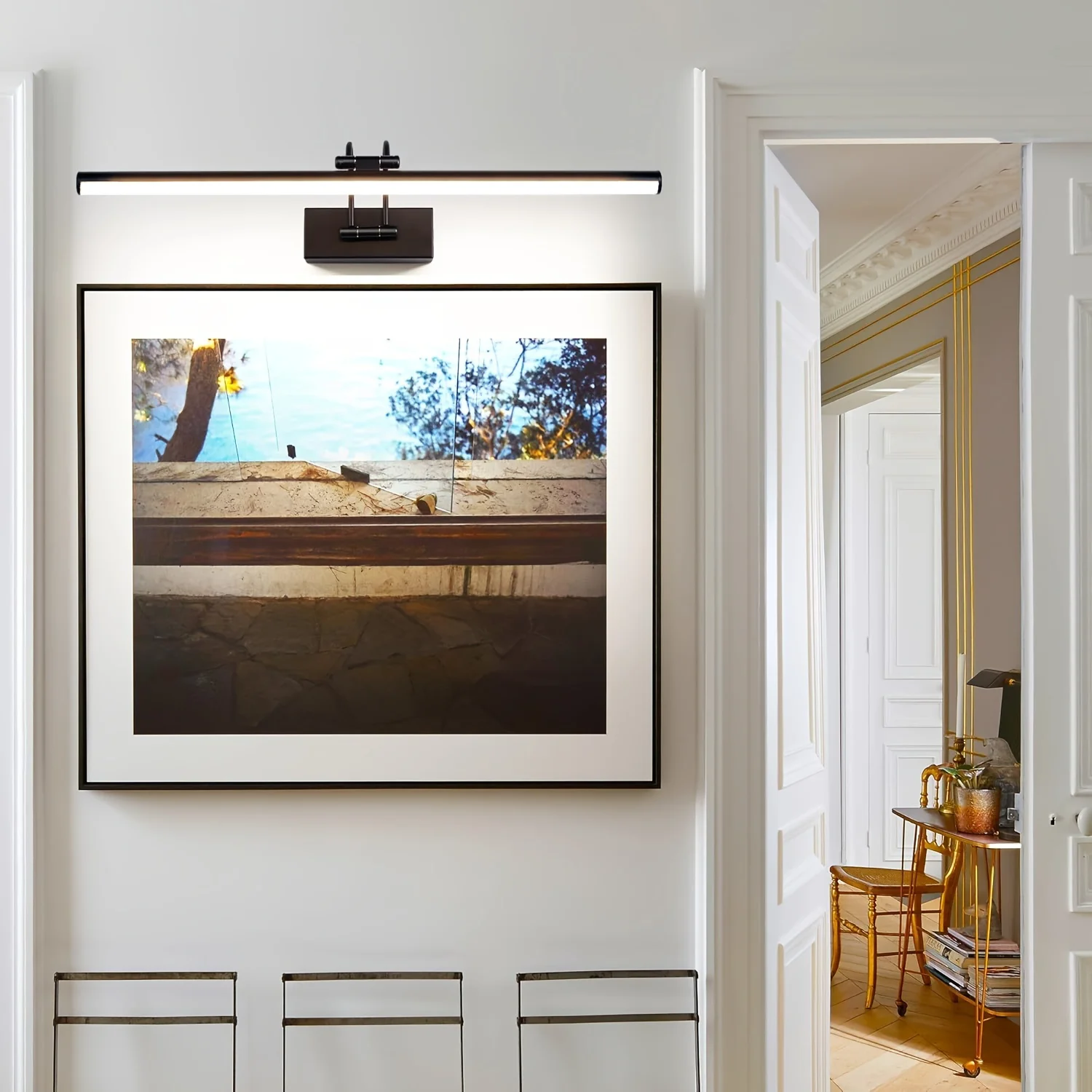 مصباح أمامي بمرآة LED بسيط مقاس 16.2 بوصة (41 سم) باللون الأسود الحديث، مصباح زينة قابل للدوران - للحمام/غرفة الدراسة