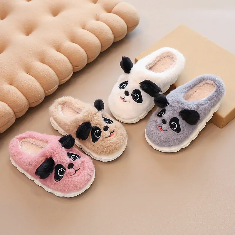 Winter Toddlers Girls Fashion Cotton Slippers Cute Home Children Boys Plush Slippers Warmth Kids Furry Hairy Slippers Soft New