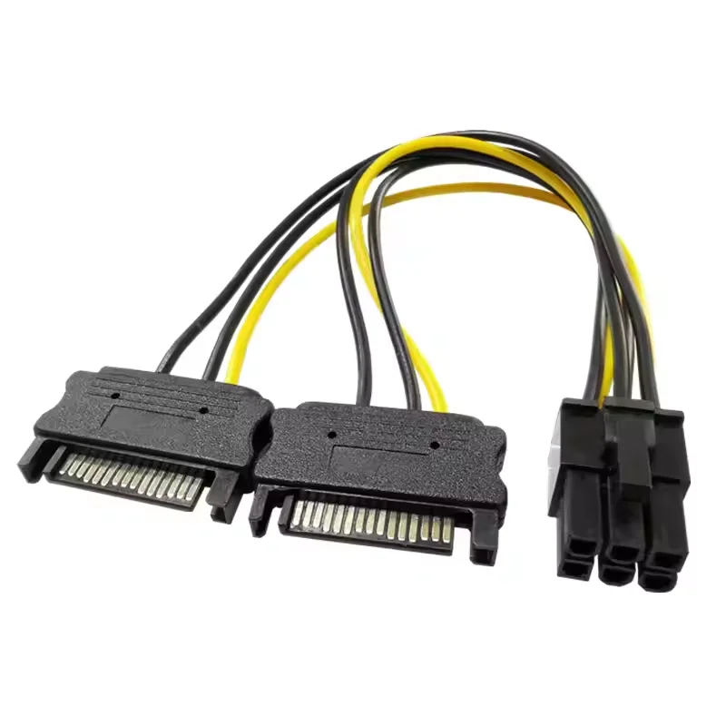 Dual 15Pin SATA Male to 6pin PCI-E PCI Express Graphics Video Display Card Dual SATA to 6pin Power Cable powered by