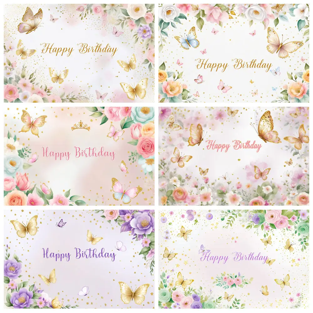 MOON.QG Schmetterling Geburtstag Hintergrund Fotografie Blume Goldene Punkte Märchen Photozone Hintergrund Baby Studio Photobooth Requisiten