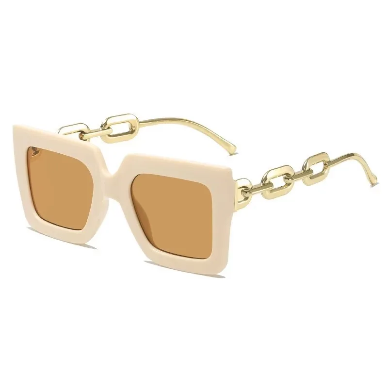 Gafas De Sol cuadradas Vintage para mujer, lentes De Sol femeninos De gran tamaño, con cadena, UV400