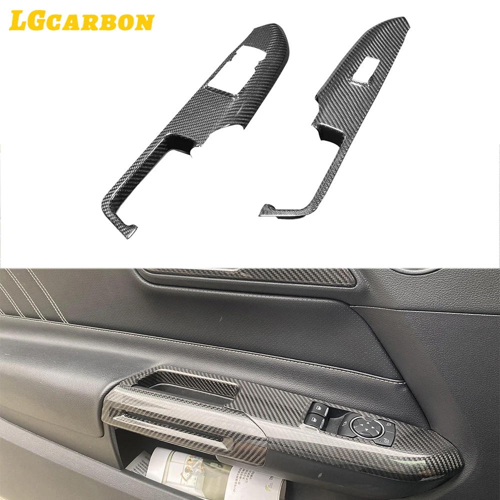 

LGcarbon Real Carbon Fiber Window Interior Door Lift Switch Button Panel Door Handle Cover Trim For Ford Mustang 2015up