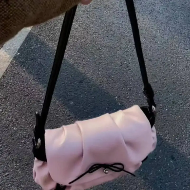 Korean Chic Fashion Fairy Bow Women Handbags Sweet Kawaii All Match Shoulder Bags Casual Office Lady Y2k Aesthetic Underarm Bag
