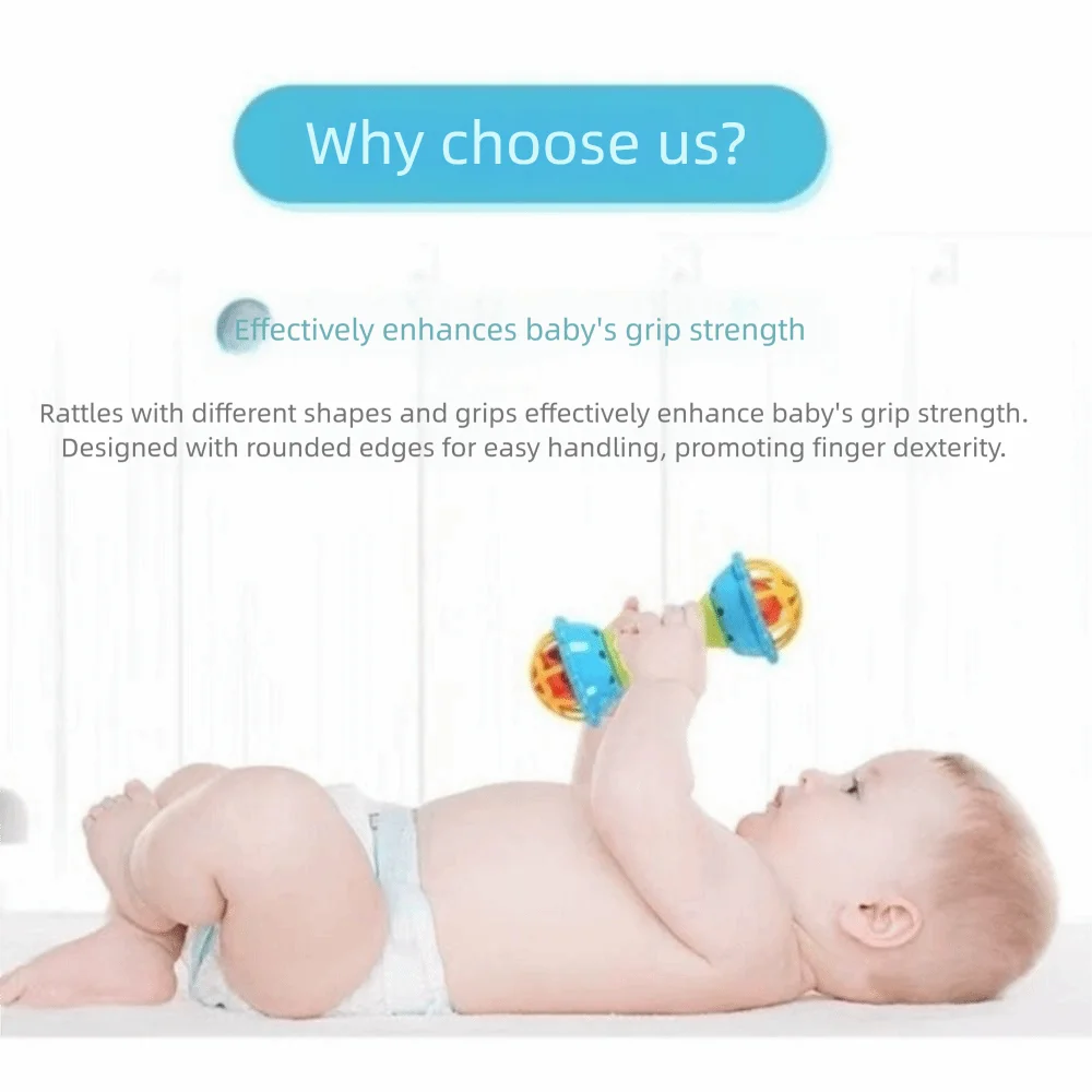 Non-Toxic Baby Rattle Chewable Stop Sucking Thumb Musical Instrument Toys Colorful Hand Grip Rod Hand Bell Toys Kids Gift