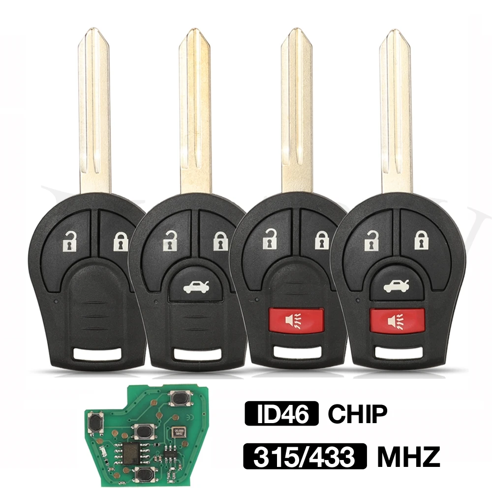 jingyuqin 10PCS/LOT 315/434MHZ ID46 Chip Remote Car Key For NISSAN CWTWB1U751 CWTWB1U816 Qashqai Sunny Tiida X-Trail 