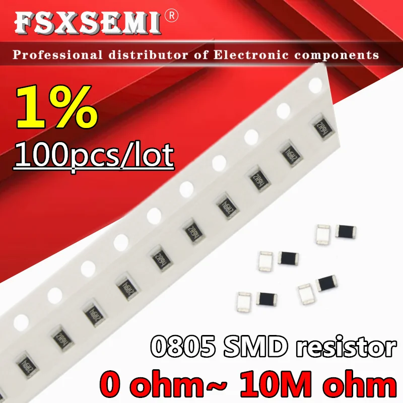 100pcs 0805 1% SMD 1/8W chip resistor 0R ~ 10M ohm 0 10R 100R 220R 330R 470R 1K 4.7K 10K 47K 100K 0 10 100 330 470 ohm