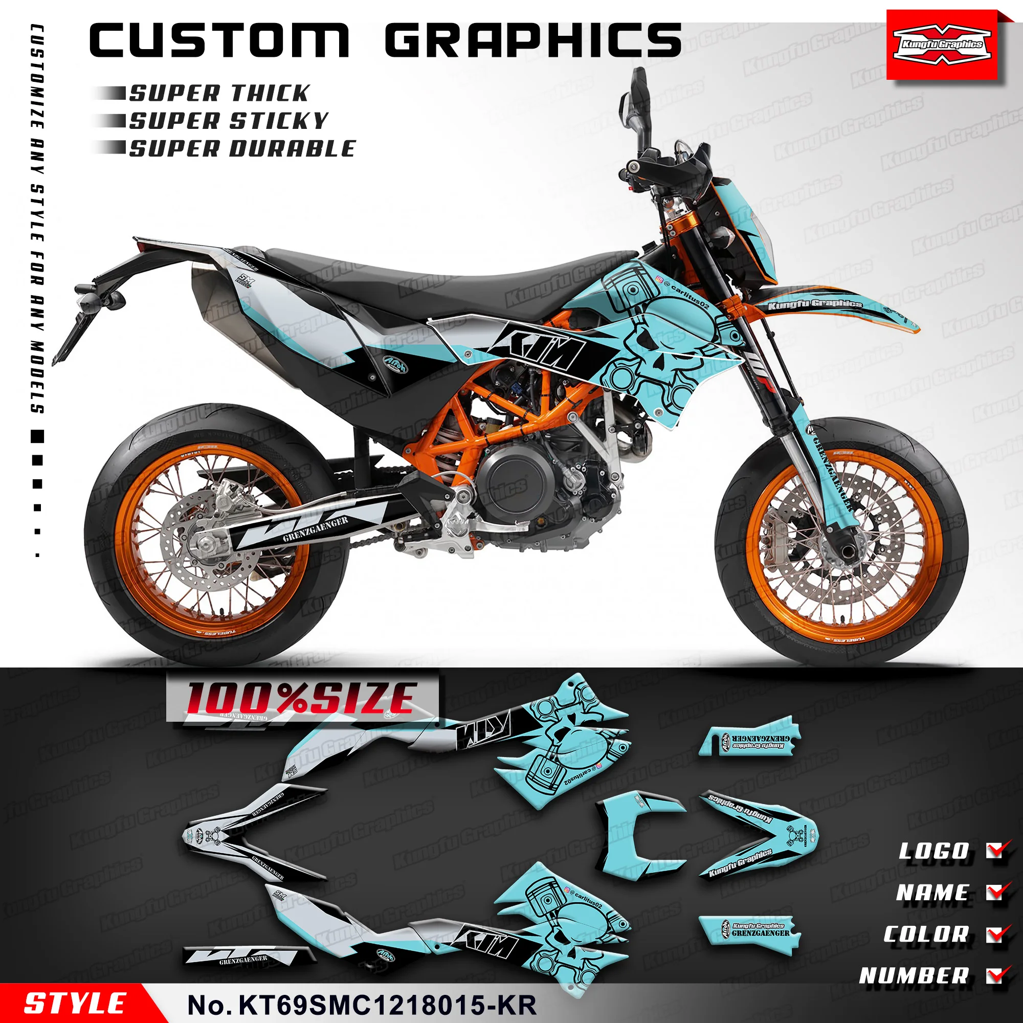 KUNGFU GRAPHICS Sticker Sheet Motorcycle Decals for KTM 690 SMC-R 690 SMC R 2012 2013 2014 2015 16 17 18, KT69SMC1218015-KR