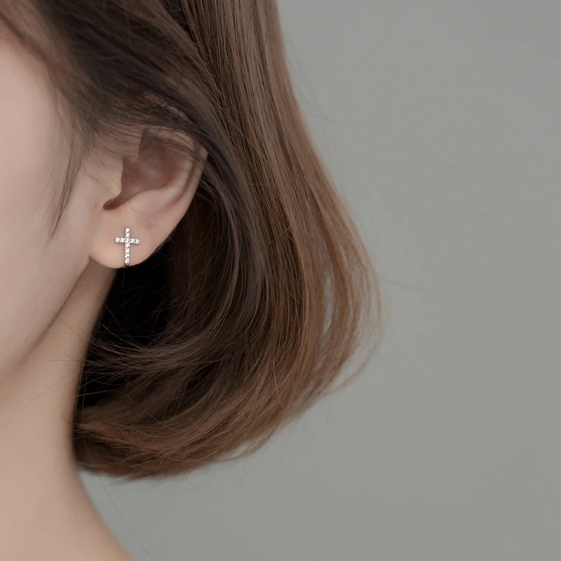 Modian 100% Real 925 Sterling Silver Clear CZ Cross Clip Earrings For Women Fashion Classic Female Korean Silver Fine Jewelry