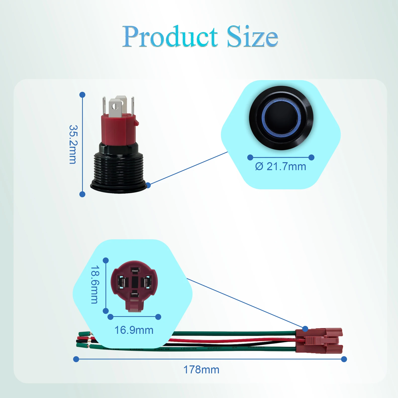 12V ON OFF 19mm Latching Push Button Switch Angel Eye Halo Ring LED Metal with Wire Socket Plug for Power LED Light Bar Car Boat