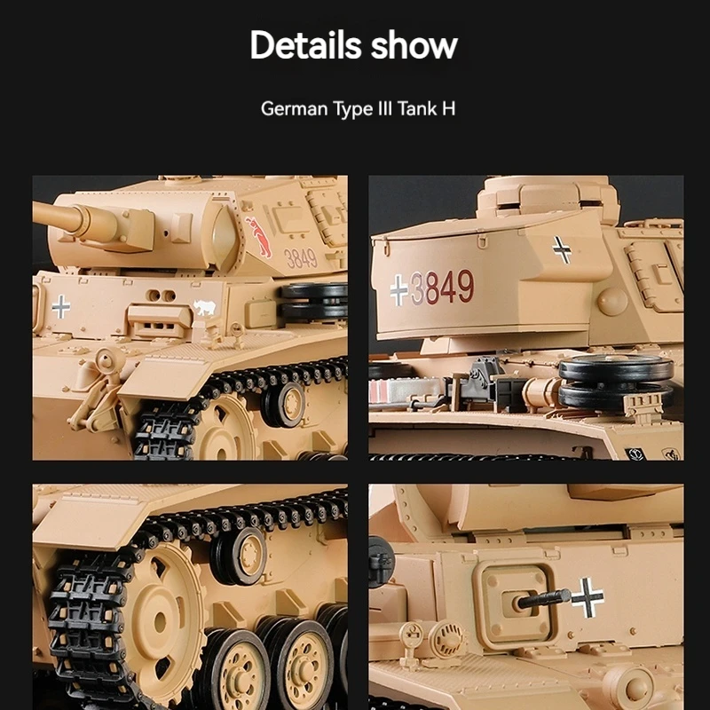 Henglong 1/16 Schaal Duitse Type 3 H-Tank 3849 Op afstand bestuurbare metalen rups RC Tank Speelgoed voor jongens Militair model Competitie