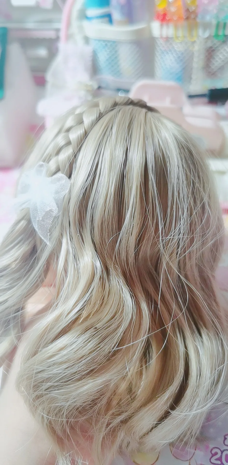 D04-A989 children toy BJD DD SD MSD 1/6 1/4 1/3 doll Accessoriess wig light gold brownn color Braided hair has long curly hair 1