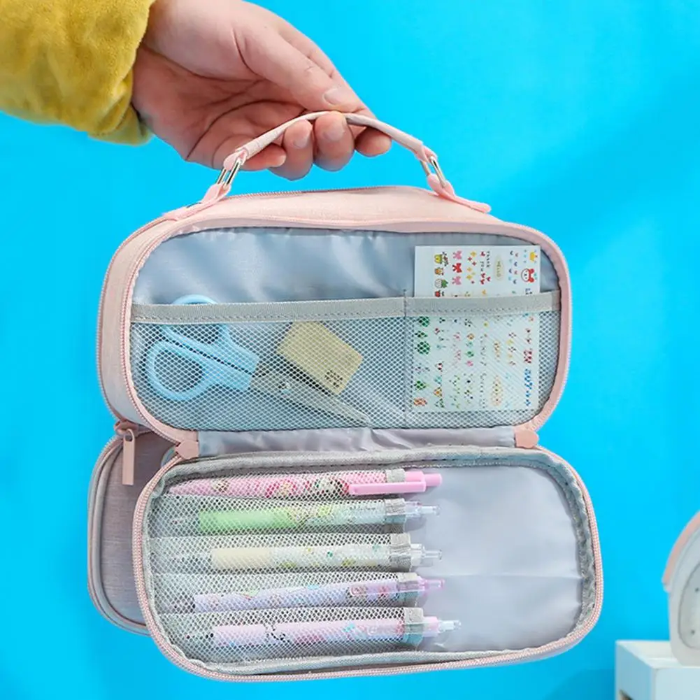 Trousse à crayons avec porte-stylo en maille de capacité, bureau multicouche, efficace