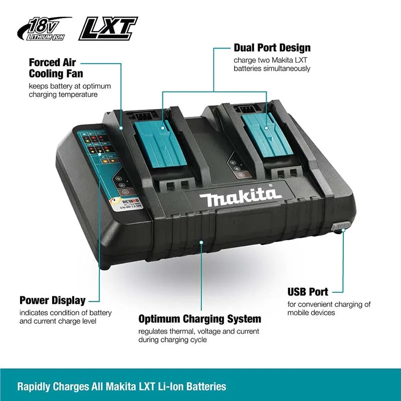 Imagem -02 - Makita-li-ion Dual Port Optimum Carregador Rápido Original Dc18rd 18v Lxt