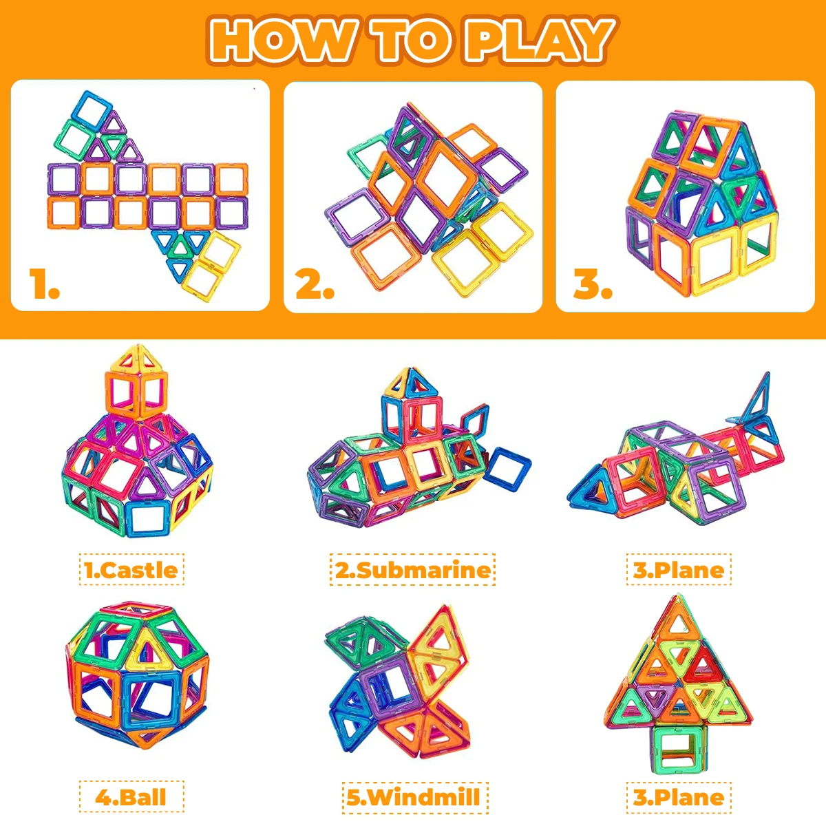 ชุดตัวต่อแม่เหล็กสำหรับเด็ก 3D STEM ของเล่นเสริมพัฒนาการสำหรับเด็กอายุ 3 ปีขึ้นไป เด็กชาย เด็กหญิง ของขวัญ 58/88/118 ชิ้น