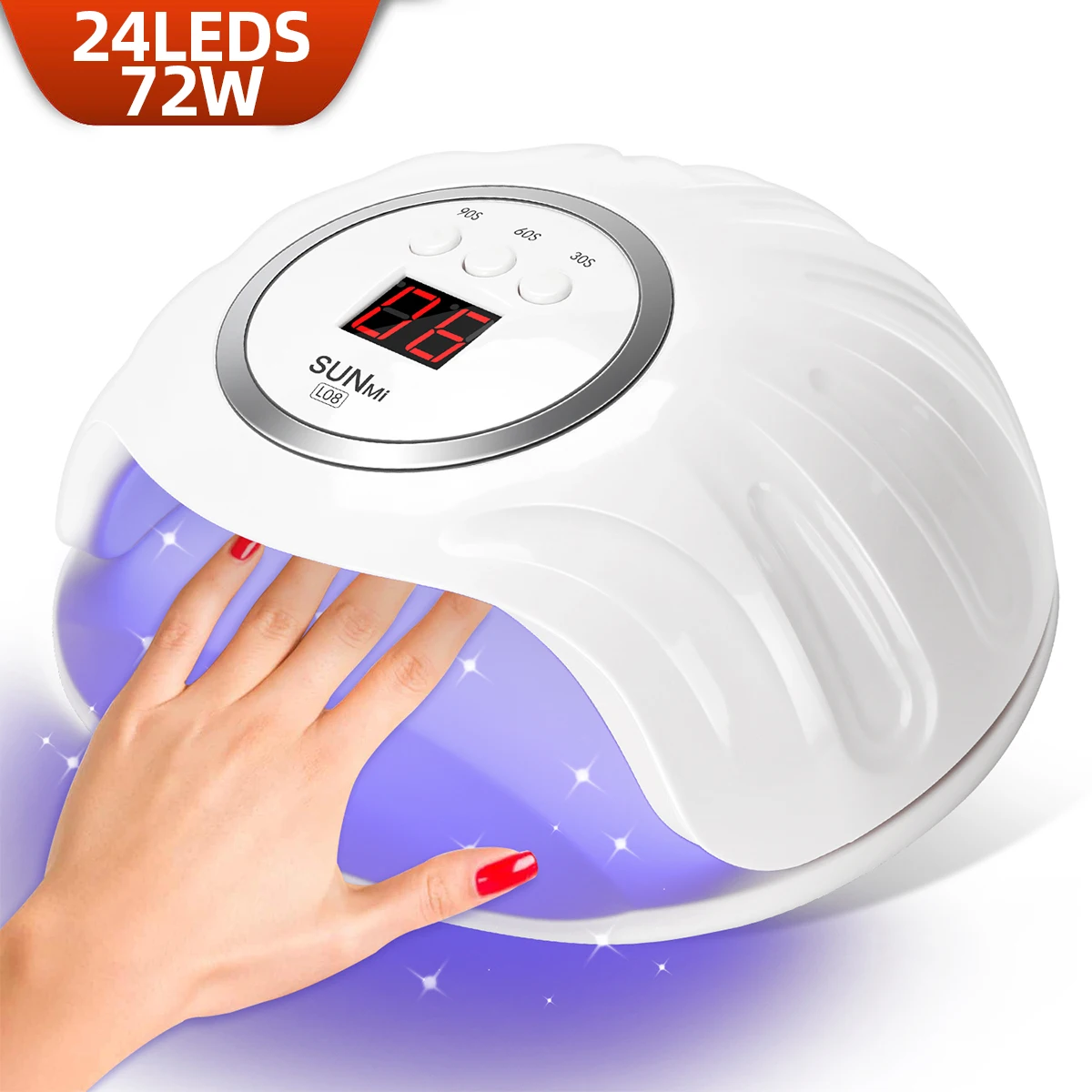 Professionelle UV-LED-Nagellampe für Nägel, Gelpolitur, 72 W, schnell aushärtender Trockner, Trocknungslichtlampen mit 24 LEDs, 3 Timer-Einstellungen