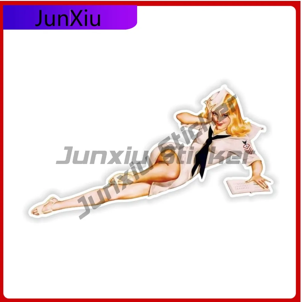

Pin Up Girl Sticker Vintage Sexy Female Military Uniform Lying On The Side Stickers Anti Scratch Decals Custom Decals Motorcycle