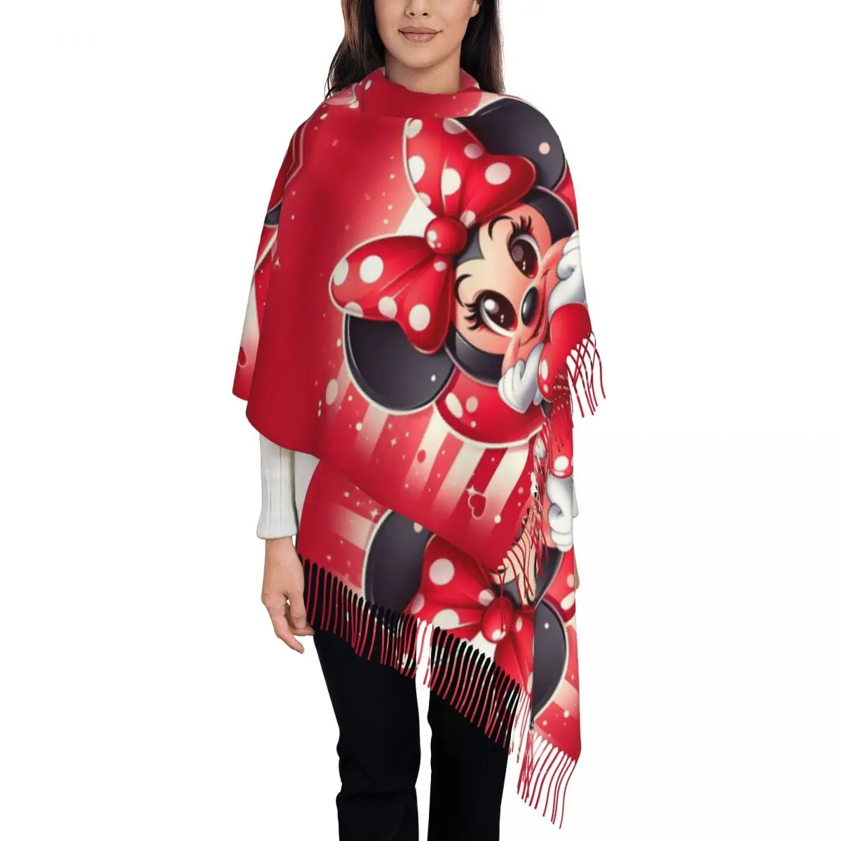 

Шарф с принтом Минни Маус на заказ для мужчин и женщин, зимние теплые шарфы, милые шали в стиле аниме, накидки