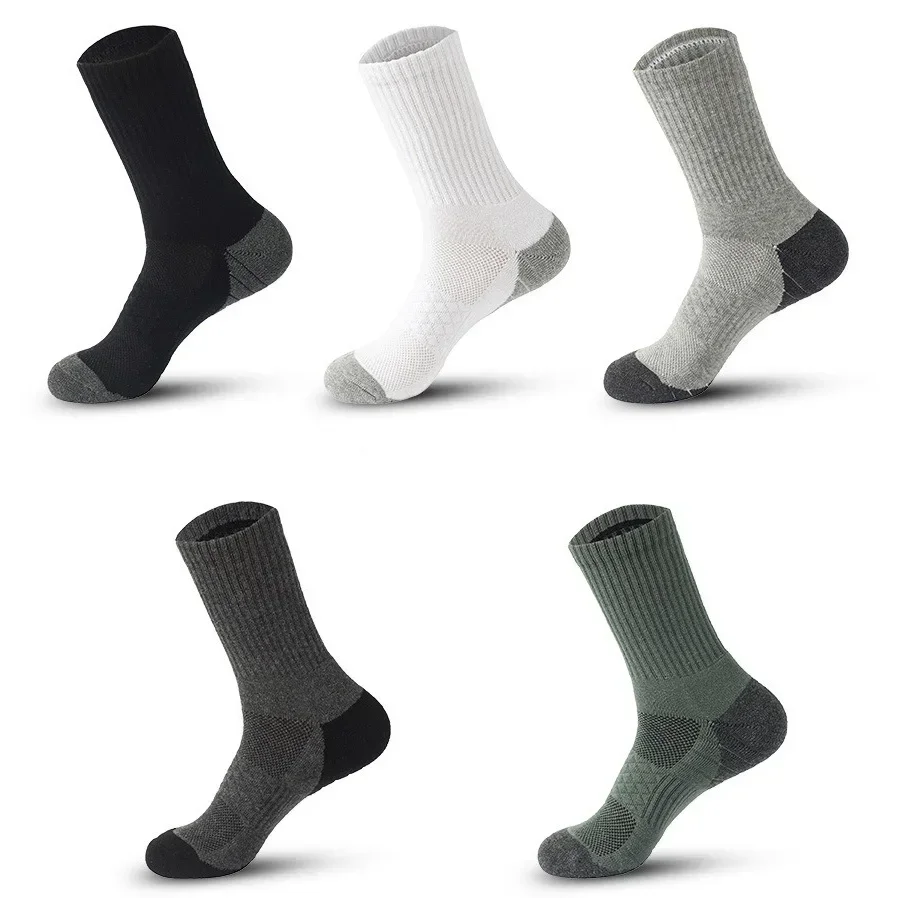 

5 Pairs Men's Performance Comfortable Cotton Cushioned Breathable Athletic Ankle Socks, Black, Grey, White, Green