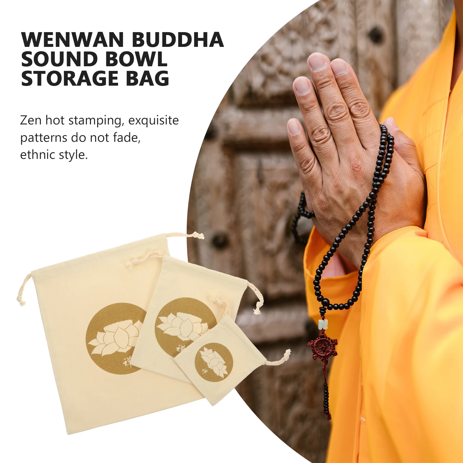 

3Pcs Sound Bowl Bag Smooth Drawstring Durable Construction Stylish Design Practical Meditation Pouch Buddha Sound Bowl Bag