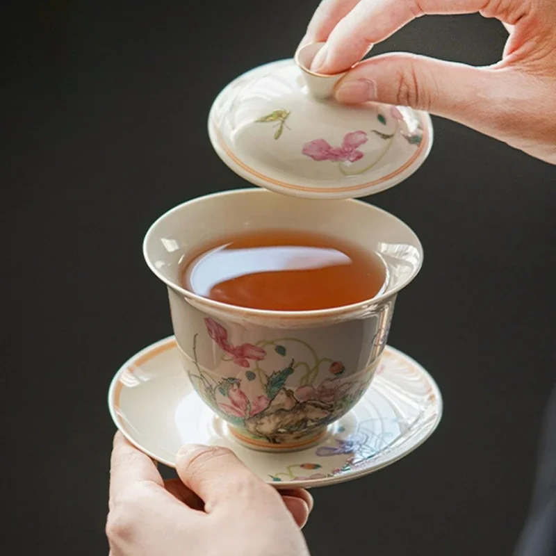 Chinese Ceramic Gaiwan Household Handmade Tea Bowl Teacup Travel Portable Kung Fu Tea Set Brewing Tea Bowl Teaware Accessories