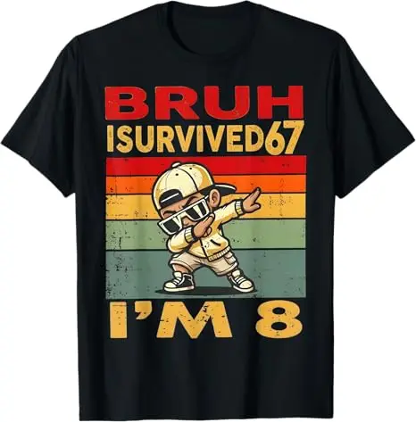 Mode-T-Shirt zum 8. Geburtstag für Jungen, lustiger Spruch: „Ich habe 6-7 Jahre überlebt, jetzt bin ich 8“, Baseball-Bruh-Spruch-T-Shirt, Humor, 67 Ästhetische Kleidung – Detail 7